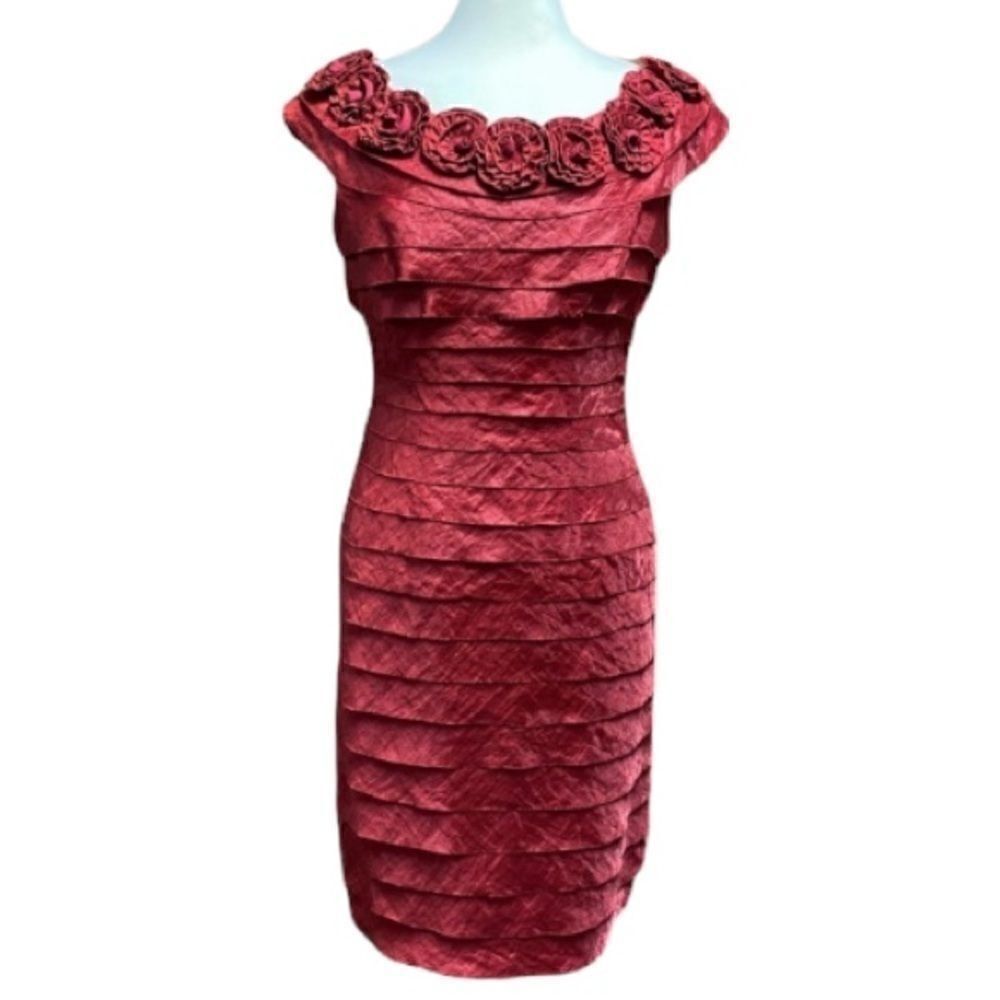 London Times Marroon Tiered Ruffle Dress Size 6